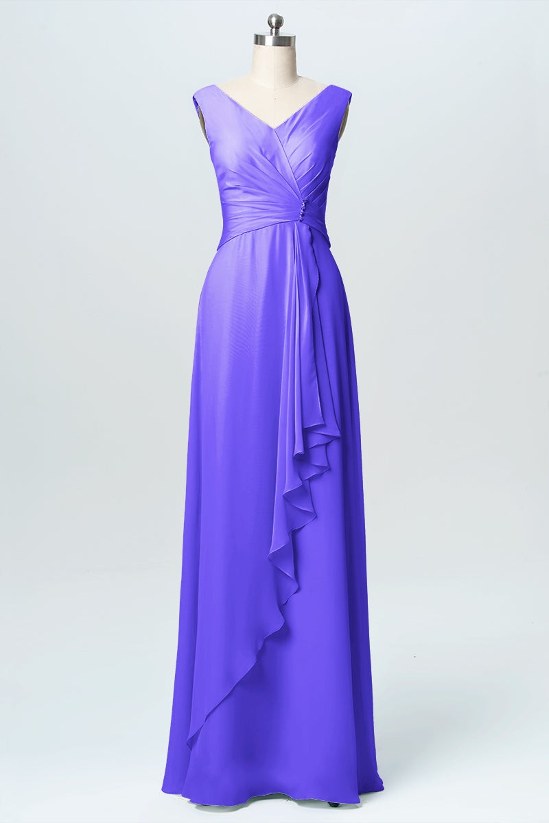 Chiffon Column V-Neck Sleeveless Bridesmaid Dress-B03038