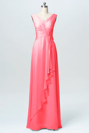 Chiffon Column V-Neck Sleeveless Bridesmaid Dress-B03038