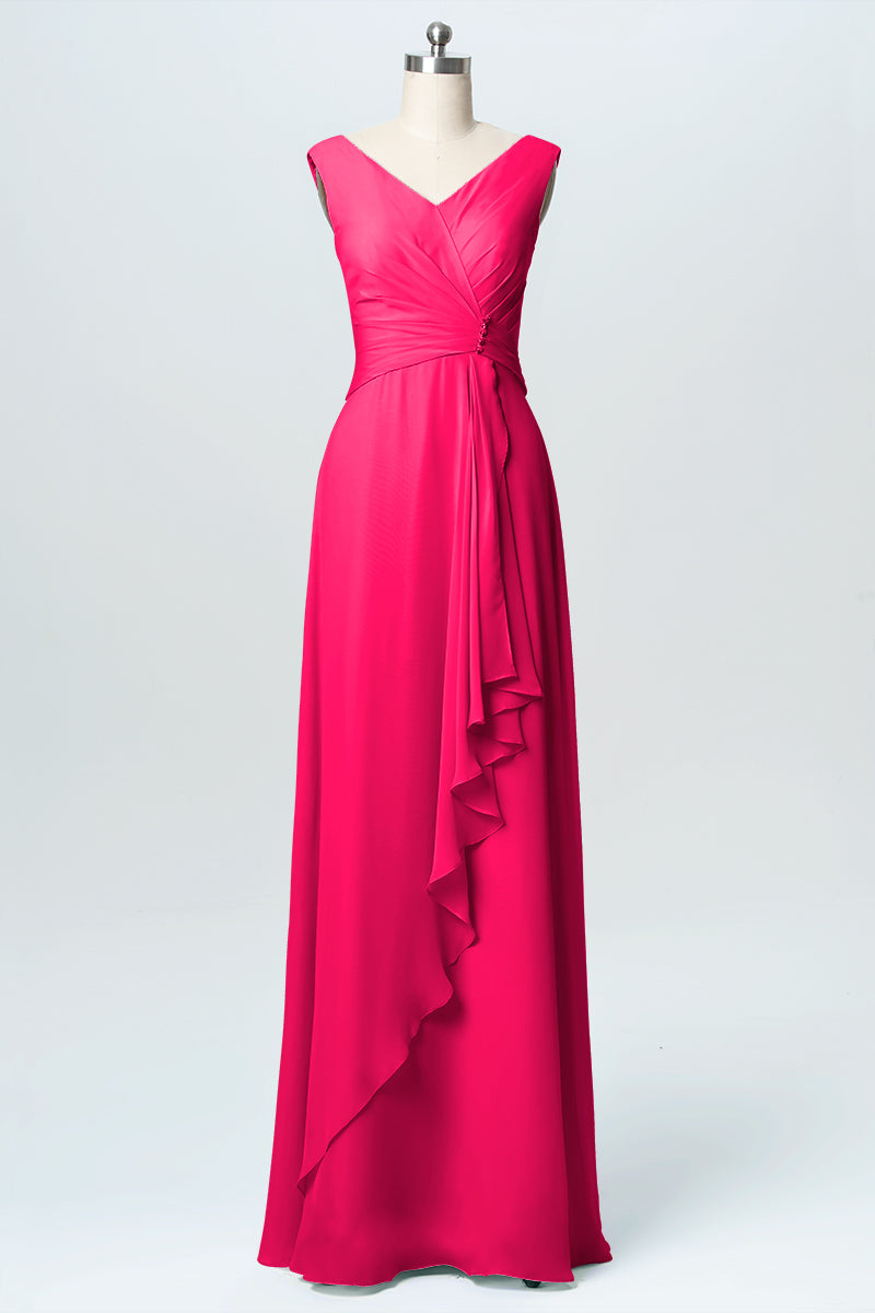 Chiffon Column V-Neck Sleeveless Bridesmaid Dress-B03038