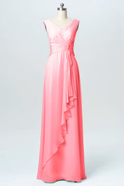 Chiffon Column V-Neck Sleeveless Bridesmaid Dress-B03038