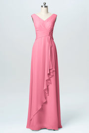 Chiffon Column V-Neck Sleeveless Bridesmaid Dress-B03038