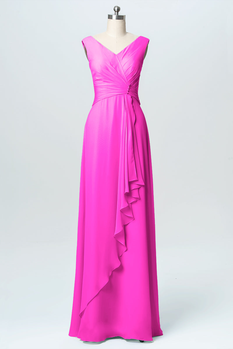 Chiffon Column V-Neck Sleeveless Bridesmaid Dress-B03038