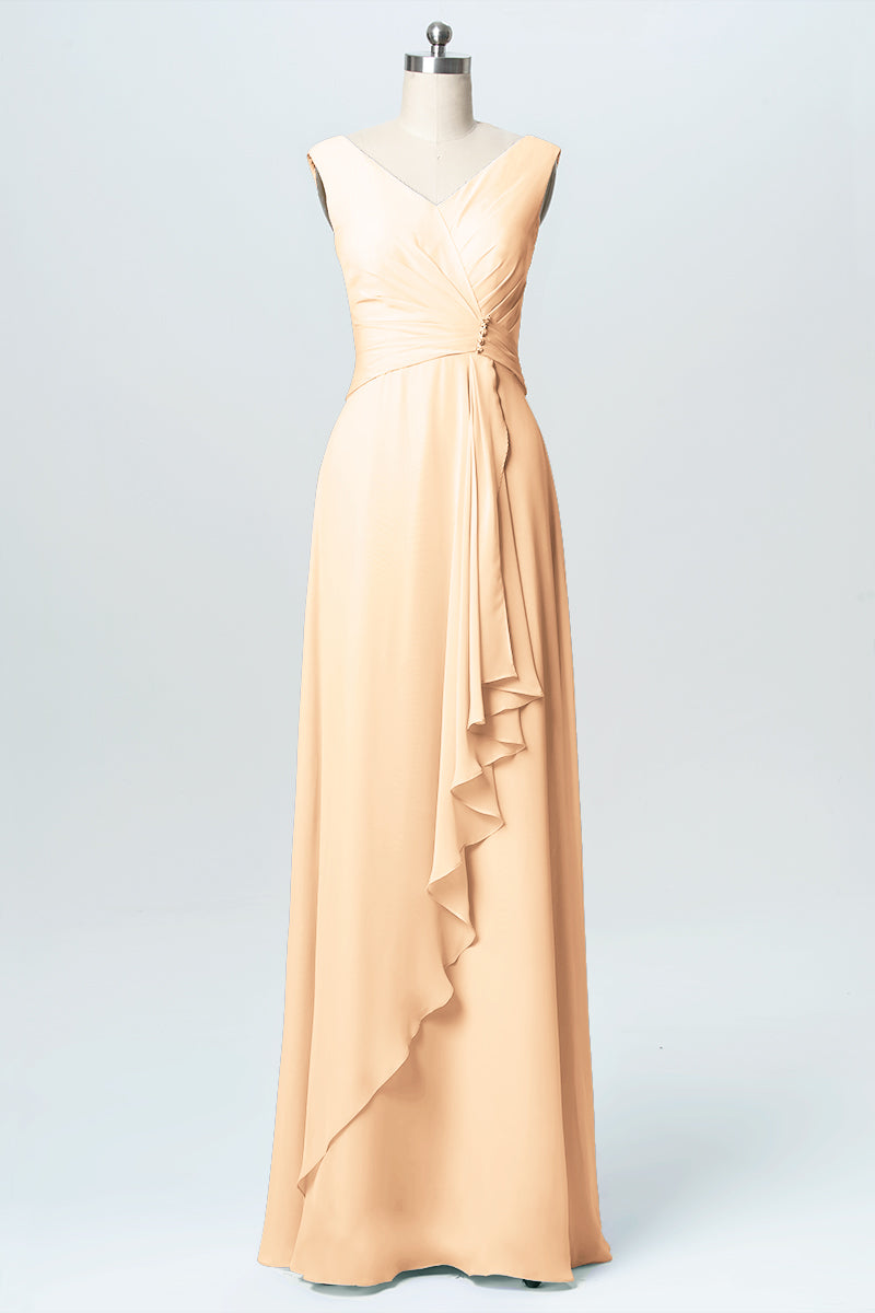 Chiffon Column V-Neck Sleeveless Bridesmaid Dress-B03038