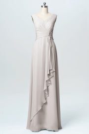 Chiffon Column V-Neck Sleeveless Bridesmaid Dress-B03038