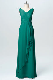 Chiffon Column V-Neck Sleeveless Bridesmaid Dress-B03038