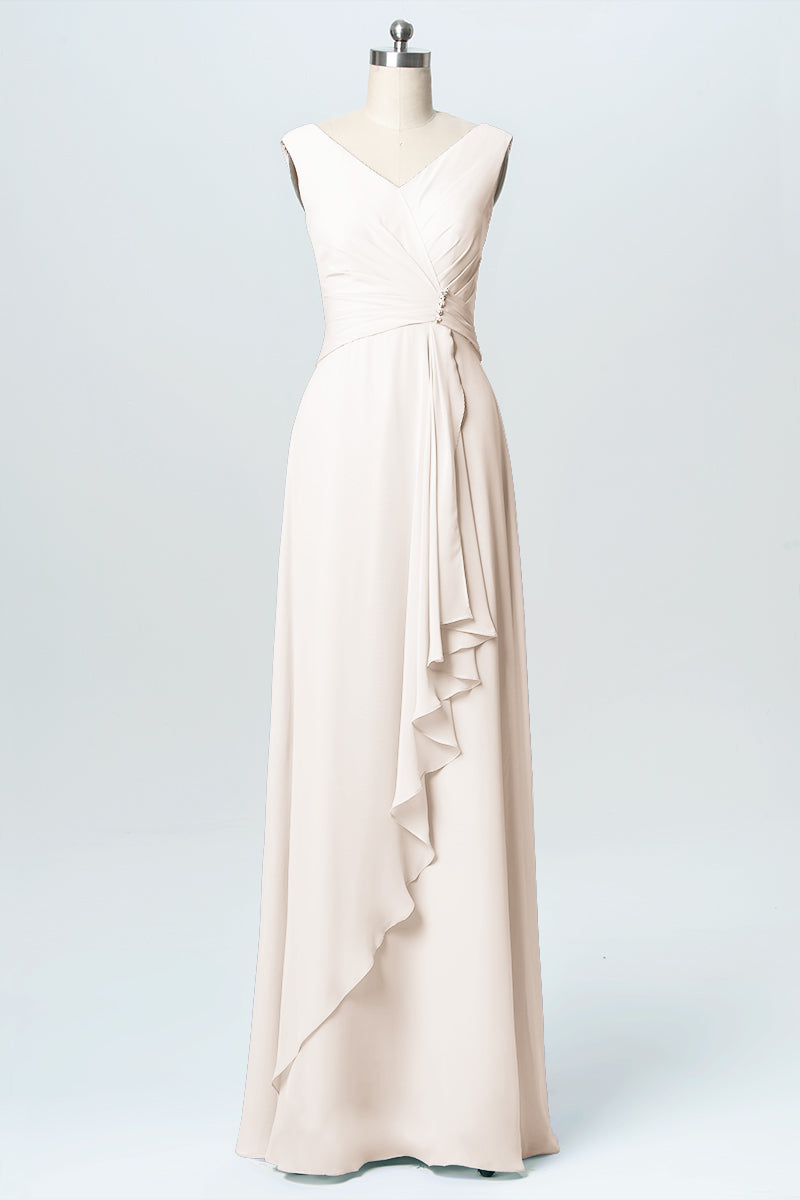 Chiffon Column V-Neck Sleeveless Bridesmaid Dress-B03038