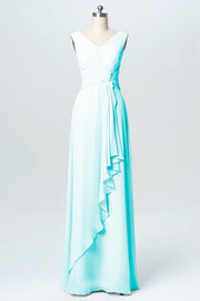 Chiffon Column V-Neck Sleeveless Bridesmaid Dress-B03038