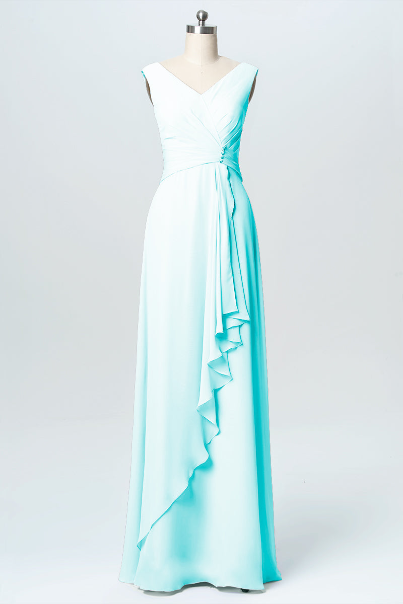 Chiffon Column V-Neck Sleeveless Bridesmaid Dress-B03038