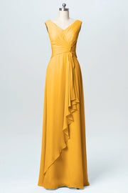 Chiffon Column V-Neck Sleeveless Bridesmaid Dress-B03038