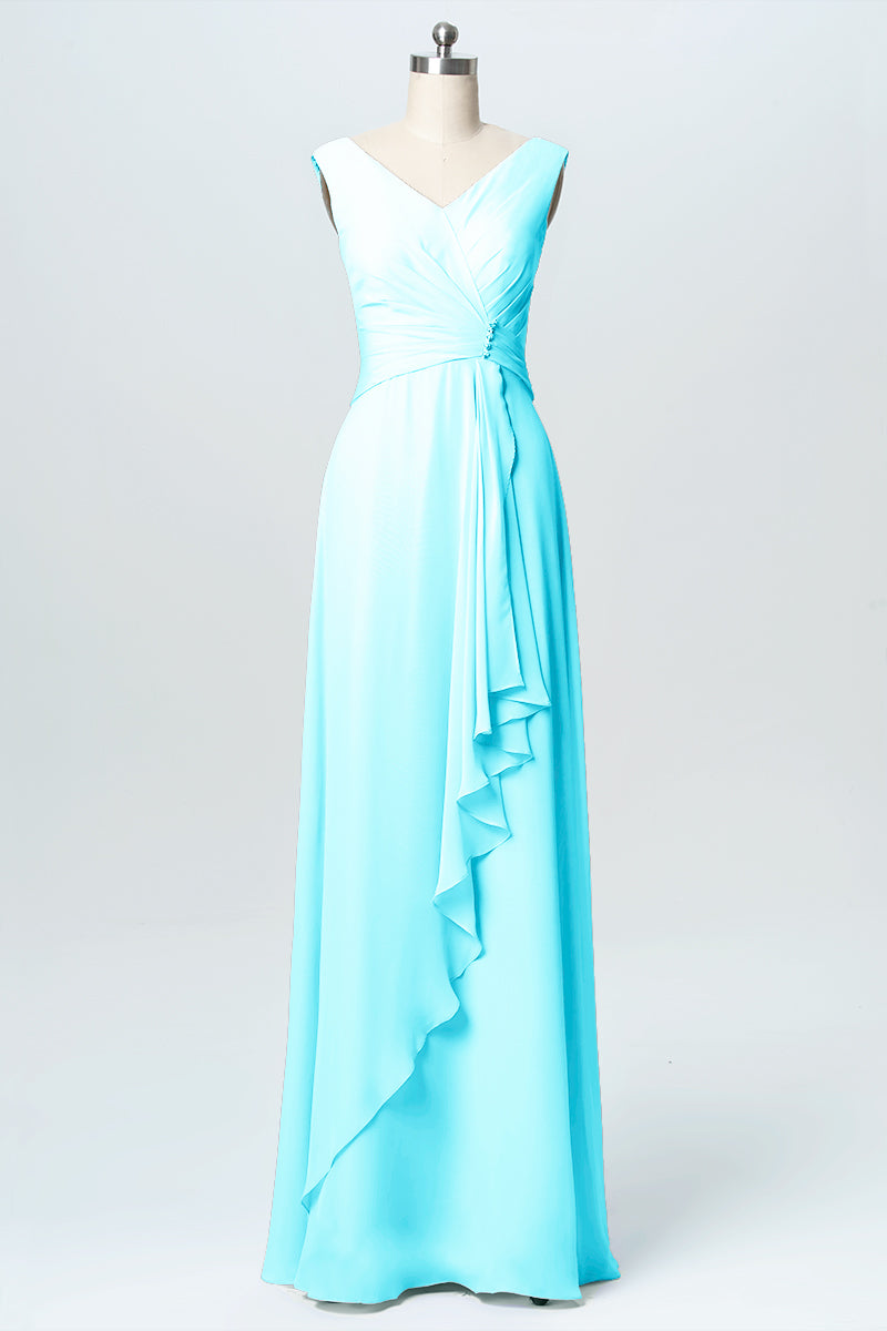 Chiffon Column V-Neck Sleeveless Bridesmaid Dress-B03038