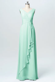 Chiffon Column V-Neck Sleeveless Bridesmaid Dress-B03038