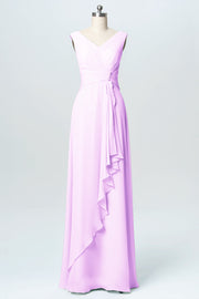 Chiffon Column V-Neck Sleeveless Bridesmaid Dress-B03038
