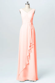 Chiffon Column V-Neck Sleeveless Bridesmaid Dress-B03038