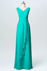 Chiffon Column V-Neck Sleeveless Bridesmaid Dress-B03038