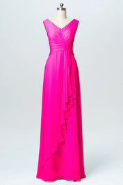 Chiffon Column V-Neck Sleeveless Bridesmaid Dress-B03038