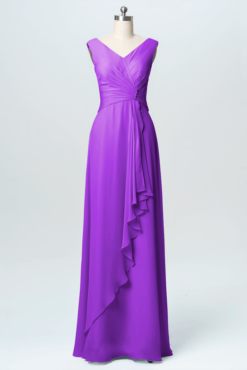 Chiffon Column V-Neck Sleeveless Bridesmaid Dress-B03038