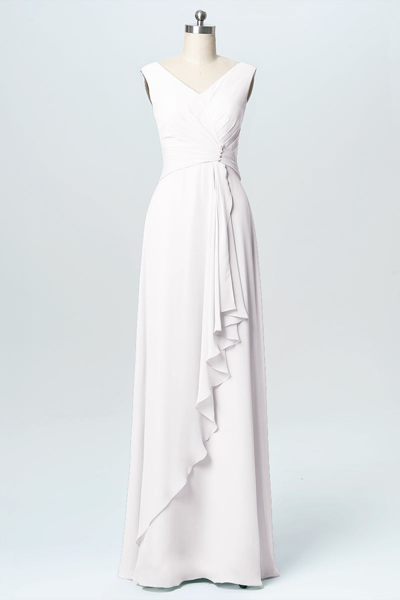 Chiffon Column V-Neck Sleeveless Bridesmaid Dress-B03038