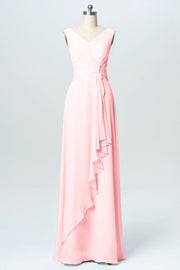 Chiffon Column V-Neck Sleeveless Bridesmaid Dress-B03038