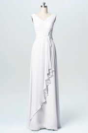 Chiffon Column V-Neck Sleeveless Bridesmaid Dress-B03038