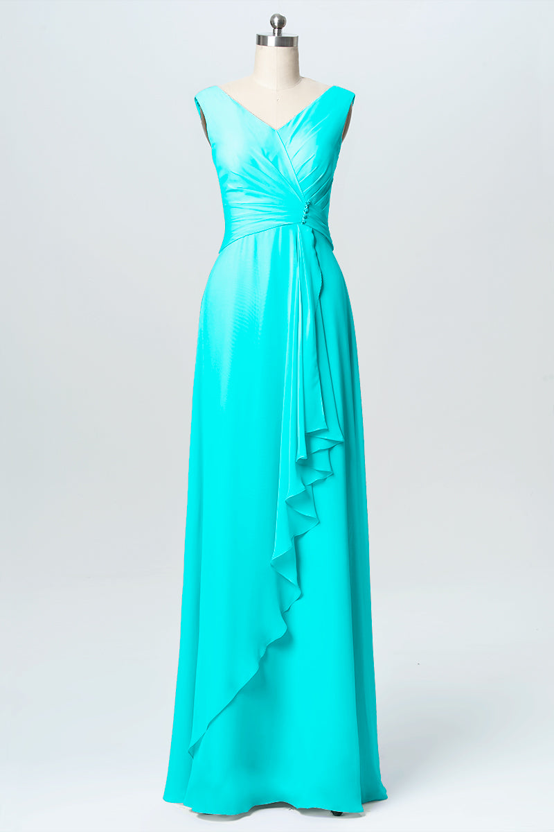 Chiffon Column V-Neck Sleeveless Bridesmaid Dress-B03038