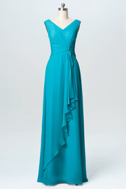 Chiffon Column V-Neck Sleeveless Bridesmaid Dress-B03038