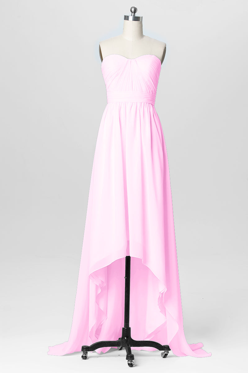 Chiffon Column Strapless Sleeveless Bridesmaid Dress-B03040
