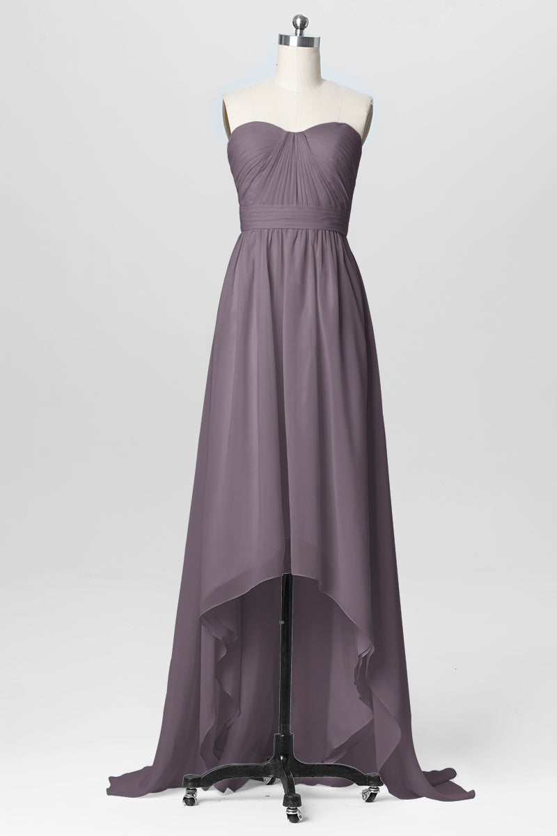 Chiffon Column Strapless Sleeveless Bridesmaid Dress-B03040
