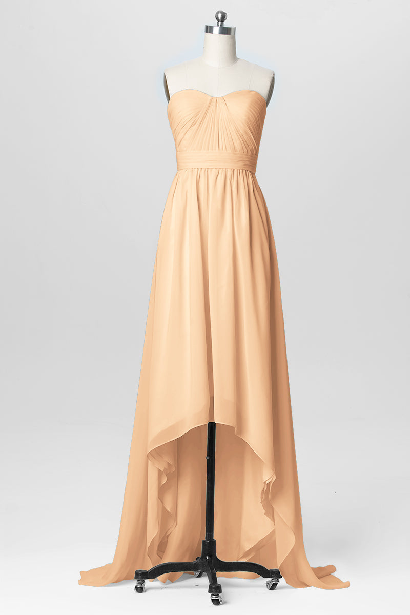 Chiffon Column Strapless Sleeveless Bridesmaid Dress-B03040