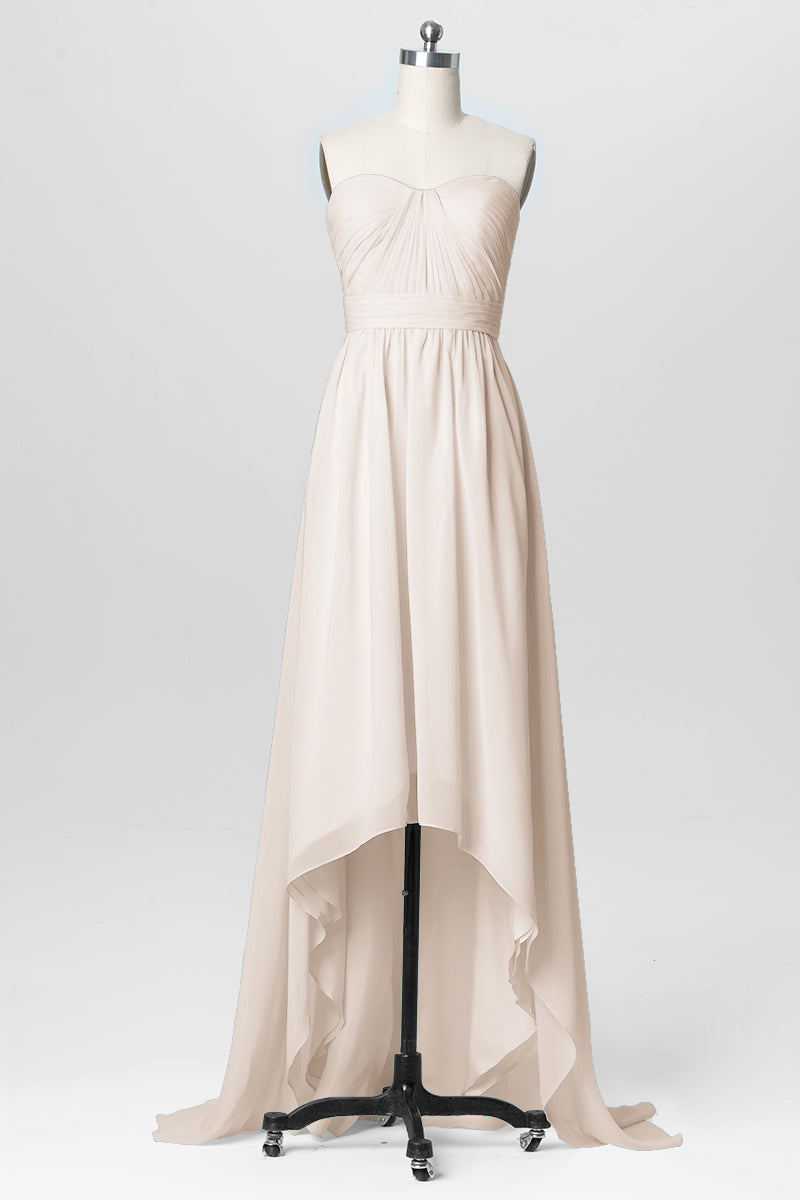 Chiffon Column Strapless Sleeveless Bridesmaid Dress-B03040