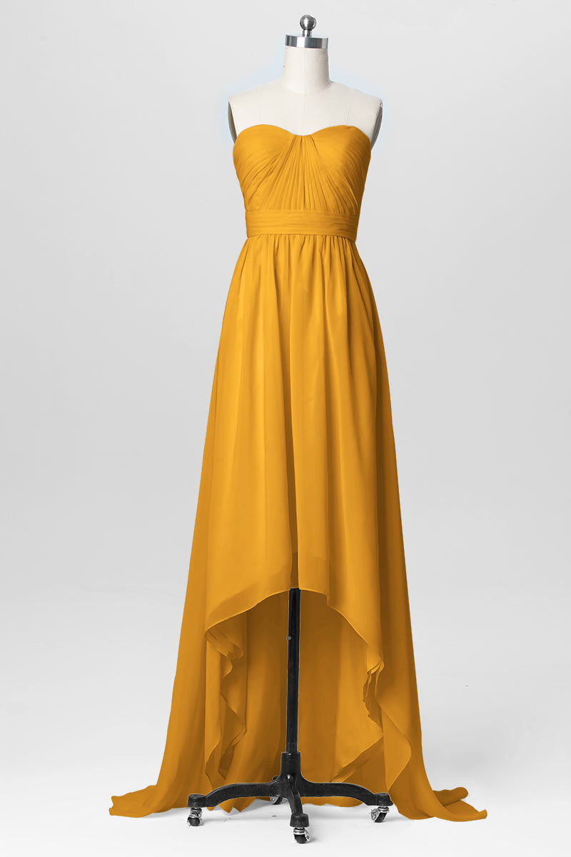 Chiffon Column Strapless Sleeveless Bridesmaid Dress-B03040