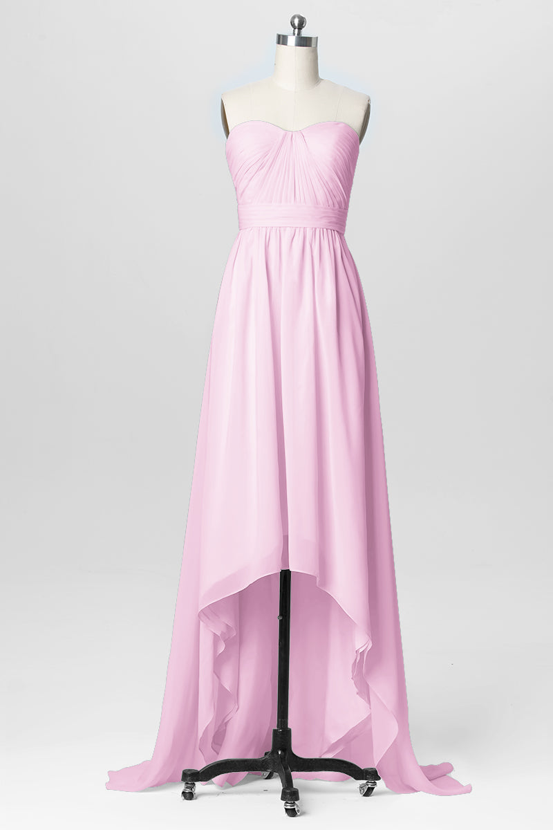 Chiffon Column Strapless Sleeveless Bridesmaid Dress-B03040