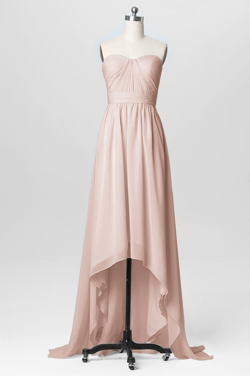 Chiffon Column Strapless Sleeveless Bridesmaid Dress-B03040