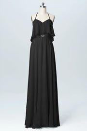 Chiffon Column Spaghetti Straps Sleeveless Bridesmaid Dress-B03045