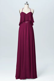 Chiffon Column Spaghetti Straps Sleeveless Bridesmaid Dress-B03045