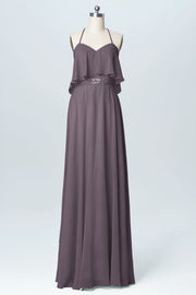 Chiffon Column Spaghetti Straps Sleeveless Bridesmaid Dress-B03045