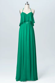 Chiffon Column Spaghetti Straps Sleeveless Bridesmaid Dress-B03045