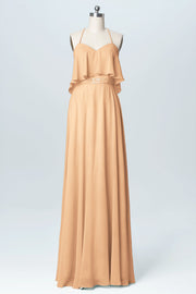Chiffon Column Spaghetti Straps Sleeveless Bridesmaid Dress-B03045