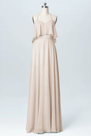 Chiffon Column Spaghetti Straps Sleeveless Bridesmaid Dress-B03045
