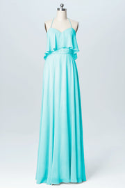 Chiffon Column Spaghetti Straps Sleeveless Bridesmaid Dress-B03045