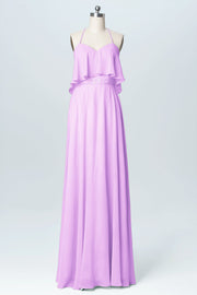 Chiffon Column Spaghetti Straps Sleeveless Bridesmaid Dress-B03045