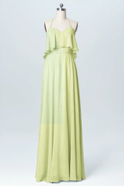 Chiffon Column Spaghetti Straps Sleeveless Bridesmaid Dress-B03045