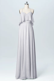 Chiffon Column Spaghetti Straps Sleeveless Bridesmaid Dress-B03045