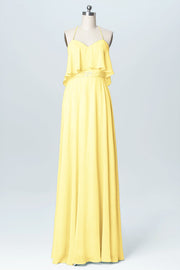 Chiffon Column Spaghetti Straps Sleeveless Bridesmaid Dress-B03045