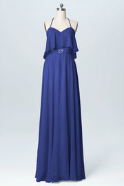 Chiffon Column Spaghetti Straps Sleeveless Bridesmaid Dress-B03045