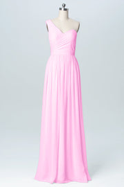 Chiffon Column One Shoulder Sleeveless Bridesmaid Dress-B03046