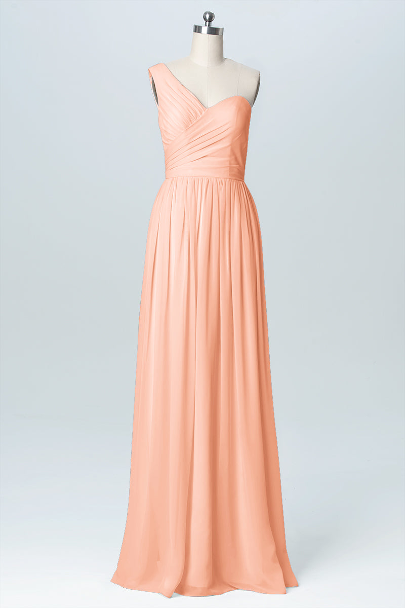 Chiffon Column One Shoulder Sleeveless Bridesmaid Dress-B03046