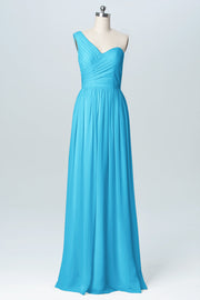 Chiffon Column One Shoulder Sleeveless Bridesmaid Dress-B03046