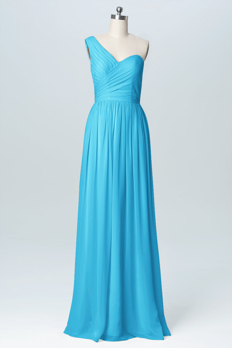 Chiffon Column One Shoulder Sleeveless Bridesmaid Dress-B03046