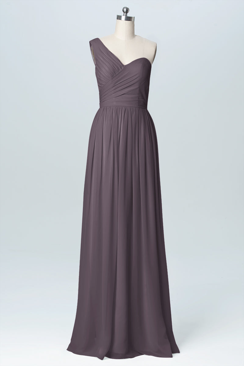 Chiffon Column One Shoulder Sleeveless Bridesmaid Dress-B03046