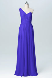 Chiffon Column One Shoulder Sleeveless Bridesmaid Dress-B03046
